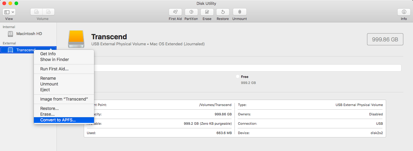 convert to apfs greyed out