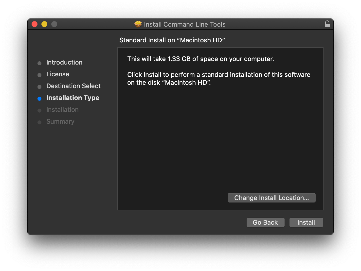 installing command line tools for xcode