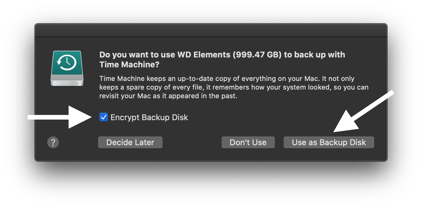 How to make Time Machine backup to external storage drive