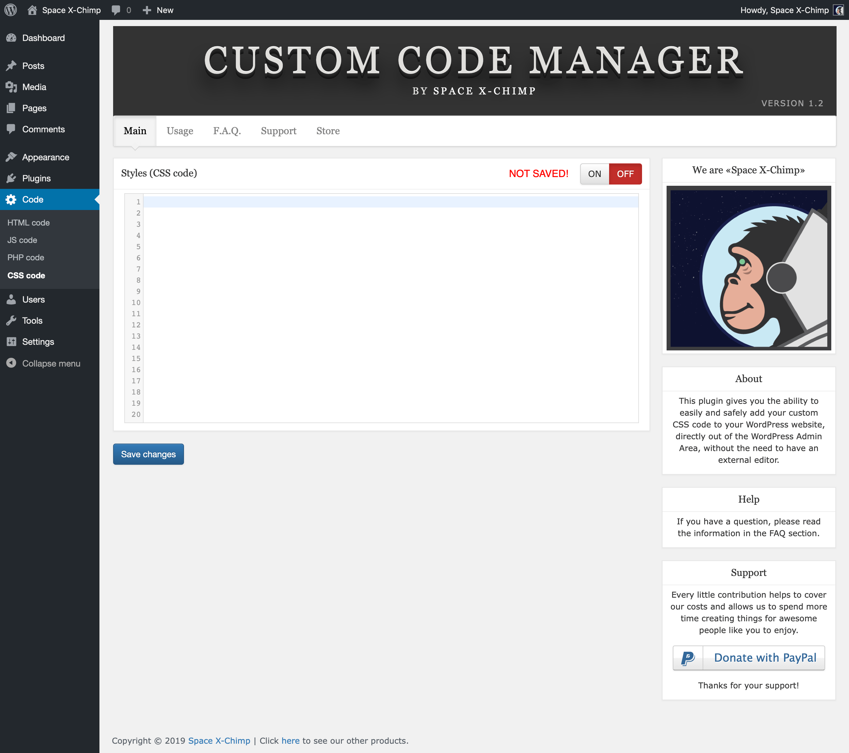 WP plugin "Custom Code Manager" by Space X-Chimp