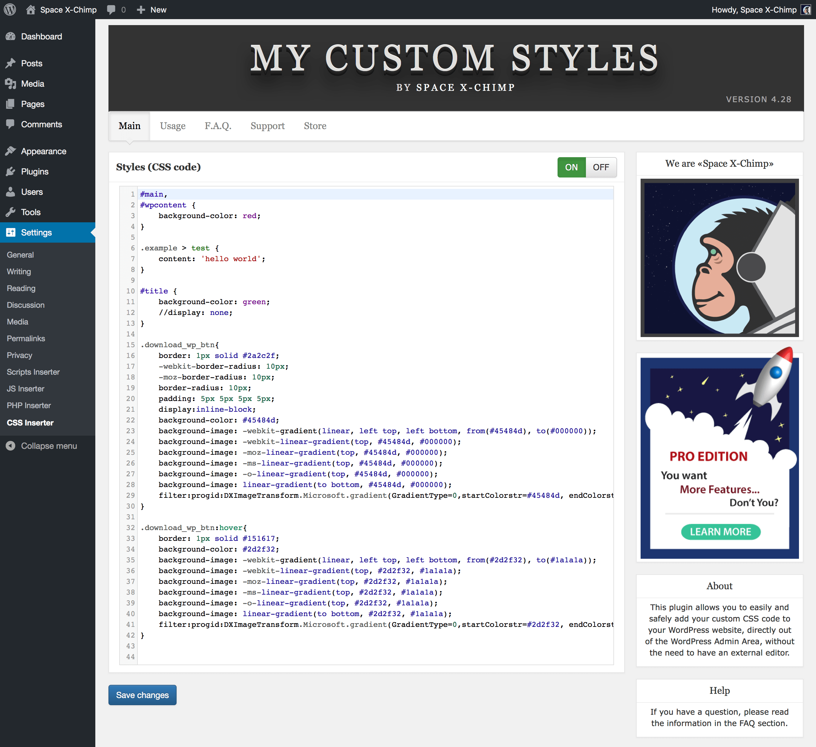 WP plugin "My Custom Styles" by Space X-Chimp