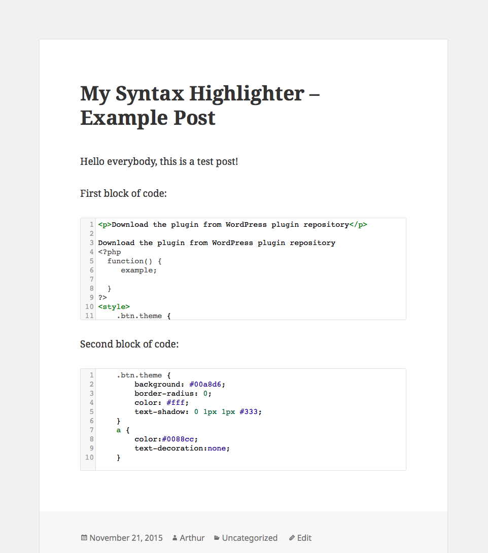 WP plugin "My Syntax Highlighter" by Space X-Chimp