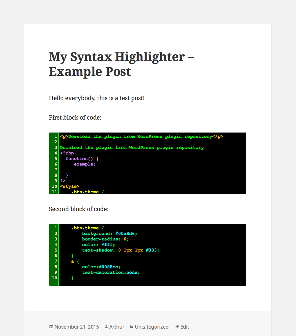 WP plugin "My Syntax Highlighter" by Space X-Chimp