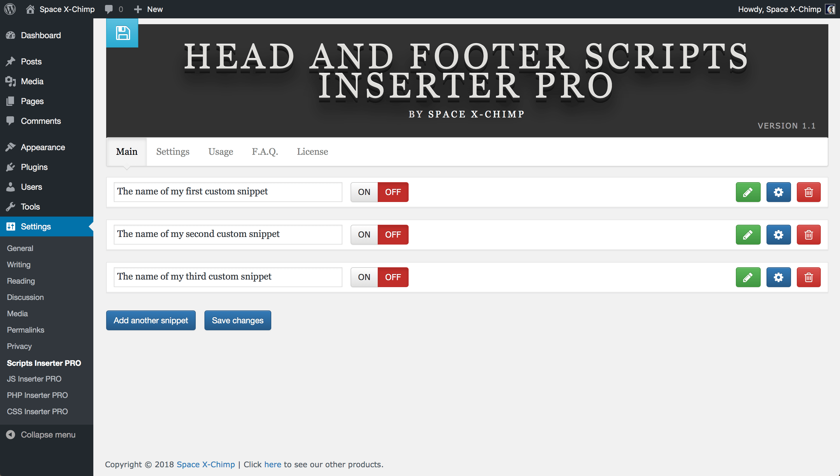 WP plugin "Head and Footer Scripts Inserter PRO" by Space X-Chimp