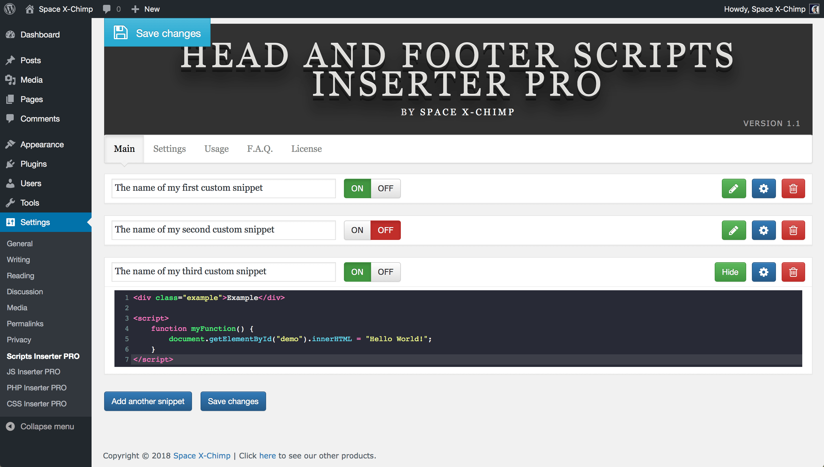 WP plugin "Head and Footer Scripts Inserter PRO" by Space X-Chimp