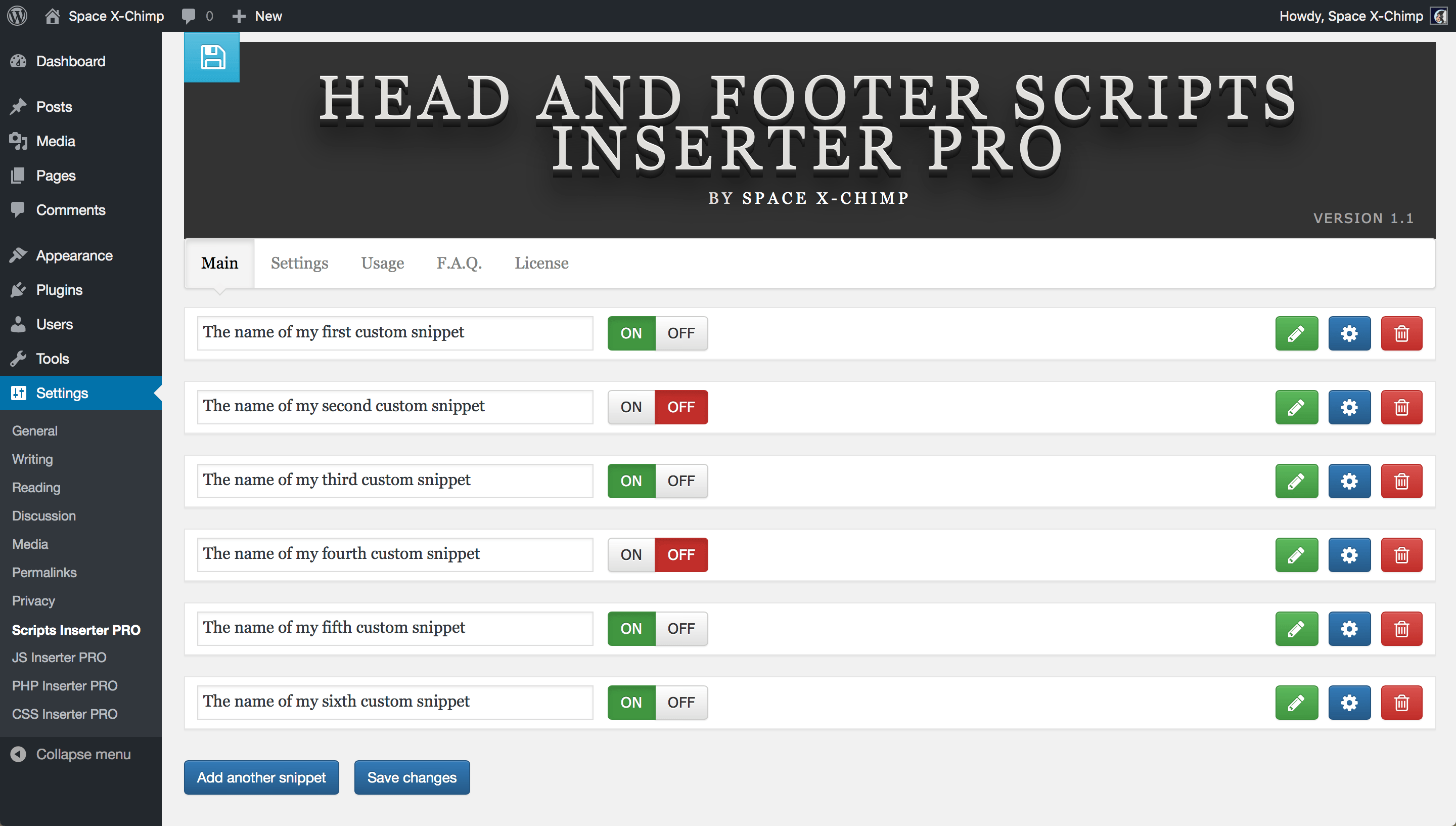 WP plugin "Head and Footer Scripts Inserter PRO" by Space X-Chimp