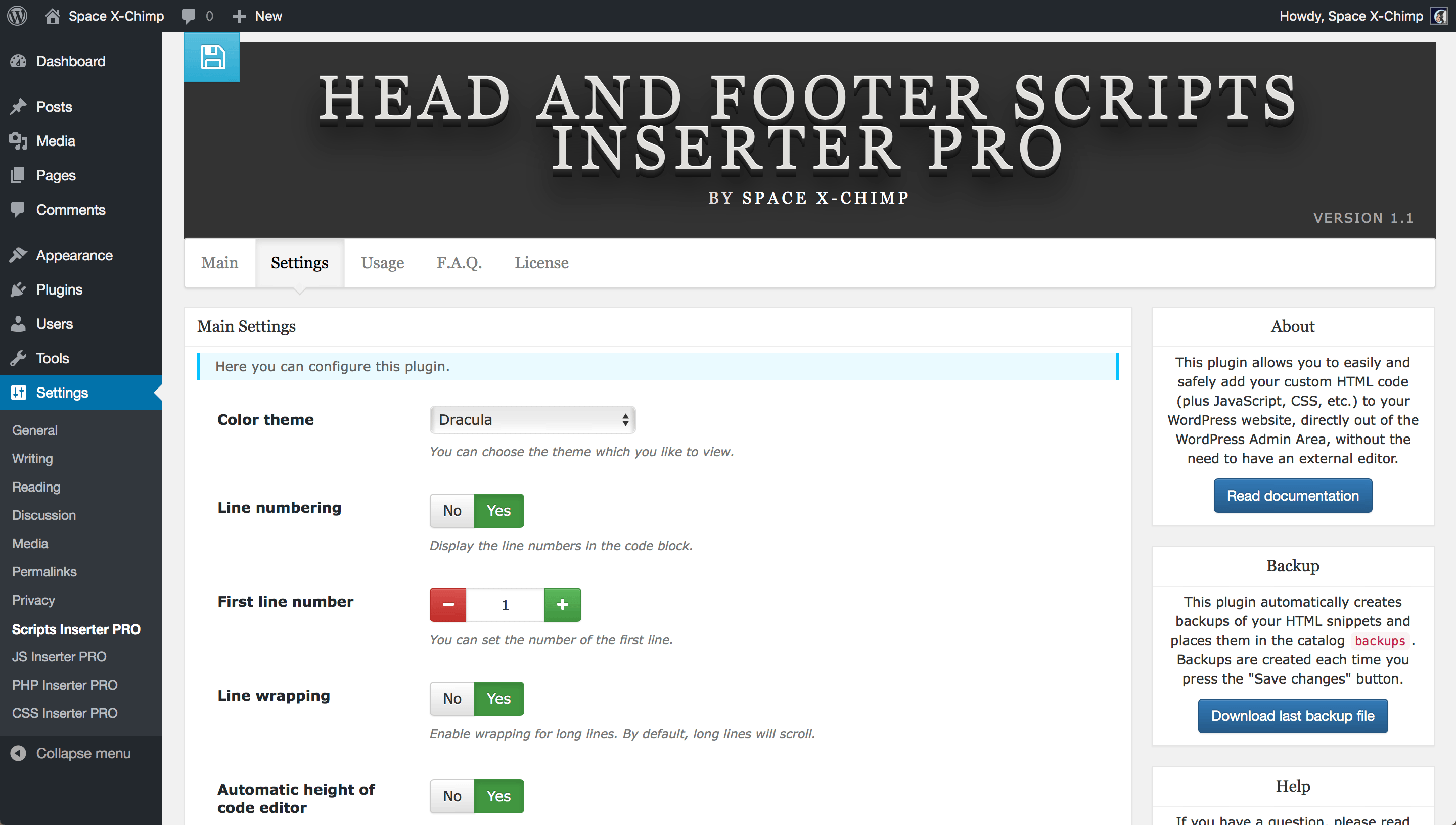 WP plugin "Head and Footer Scripts Inserter PRO" by Space X-Chimp