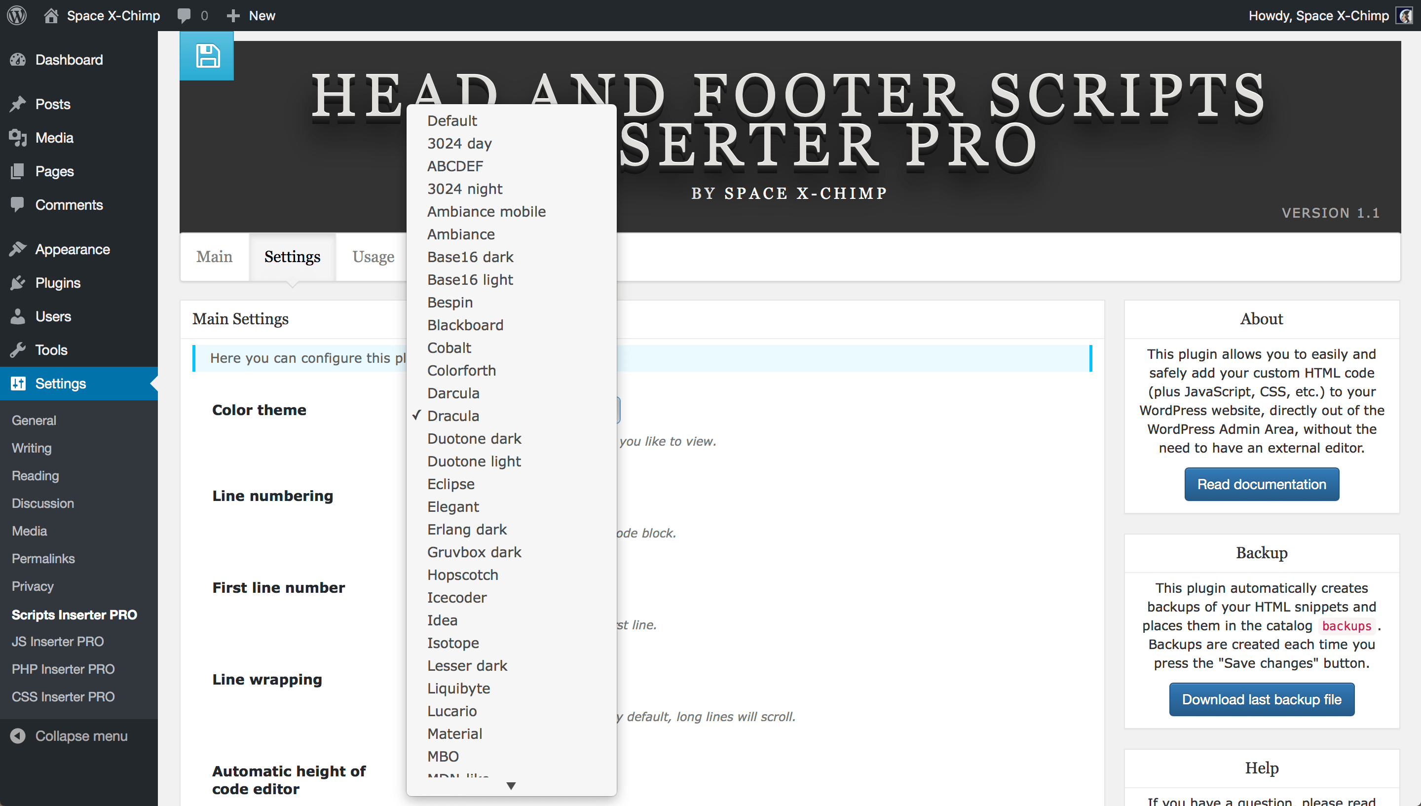 WP plugin "Head and Footer Scripts Inserter PRO" by Space X-Chimp