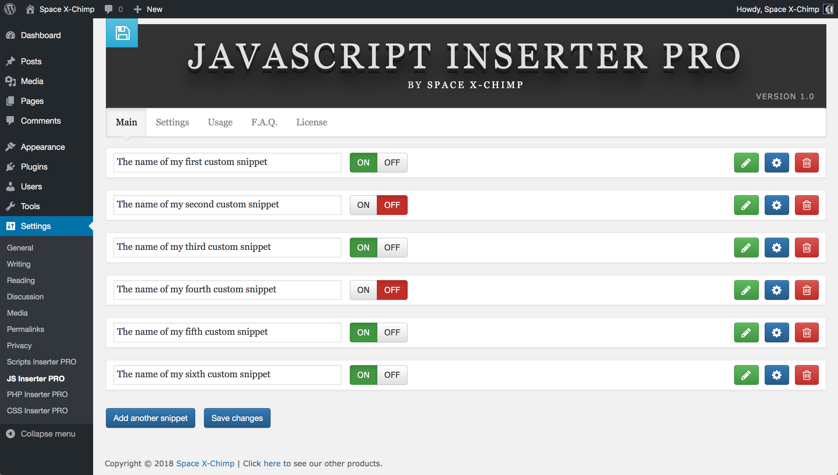 WP plugin "JavaScript Inserter PRO" by Space X-Chimp