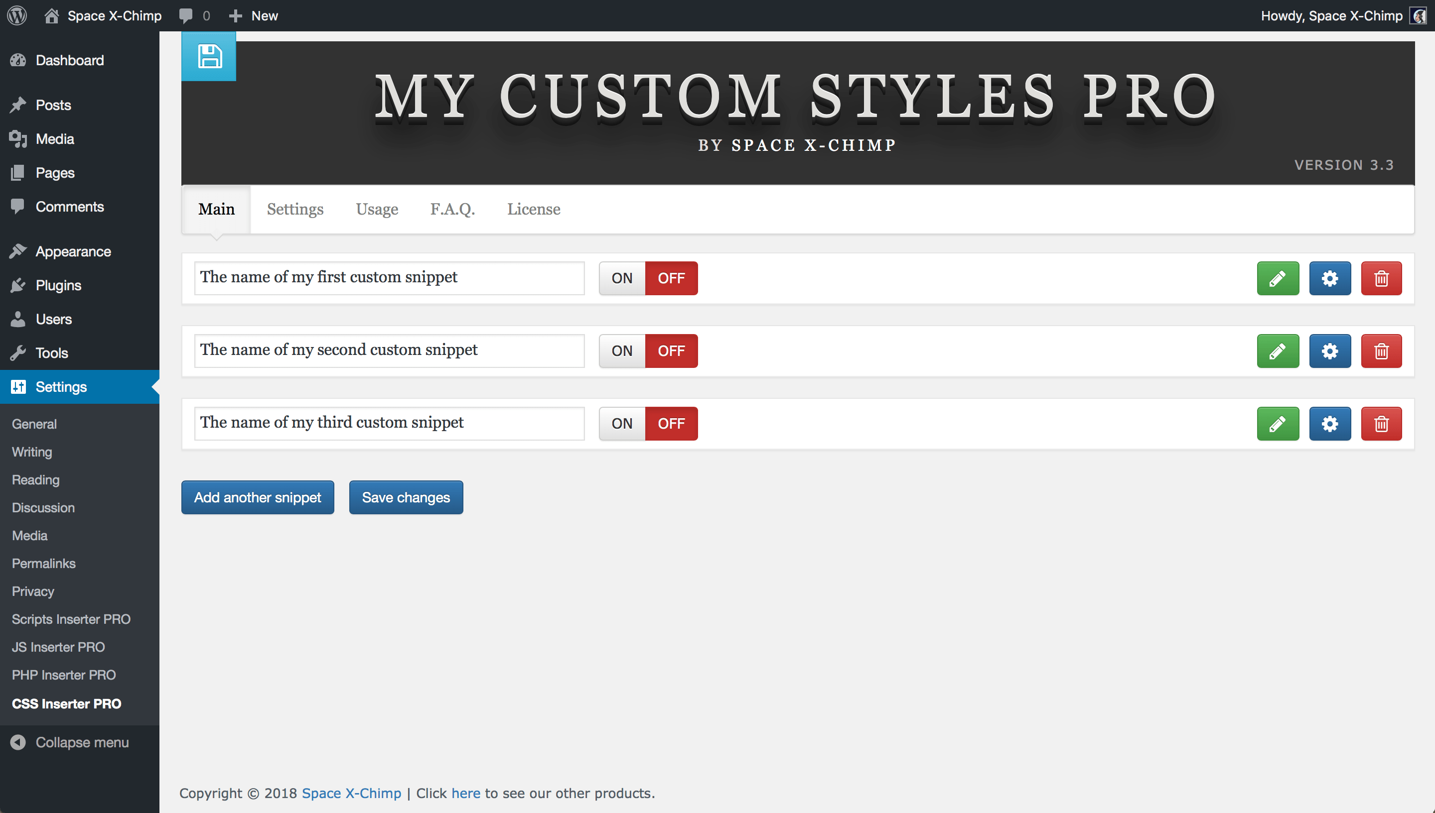 WP plugin "My Custom Styles PRO" by Space X-Chimp