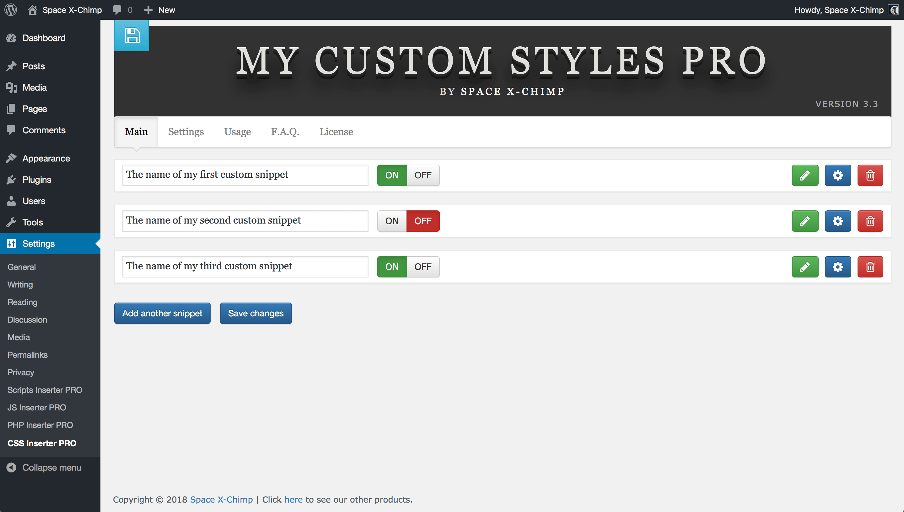 WP plugin "My Custom Styles PRO" by Space X-Chimp