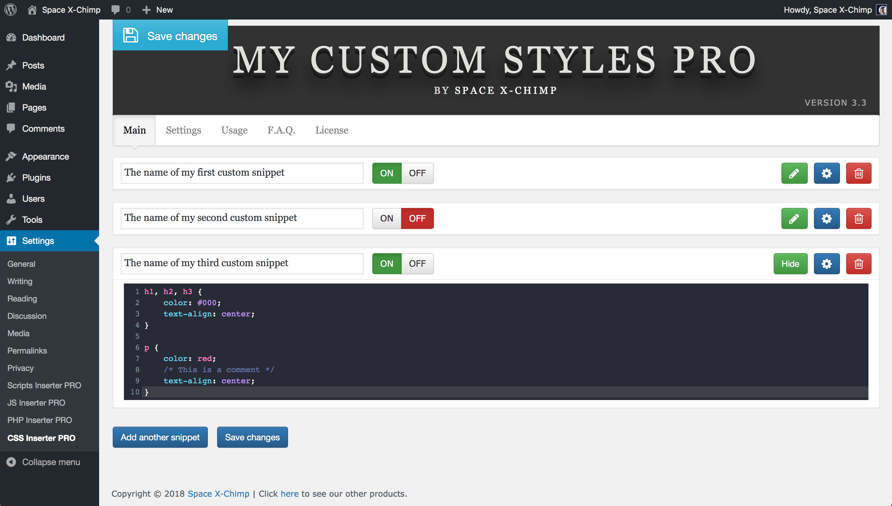 WP plugin "My Custom Styles PRO" by Space X-Chimp