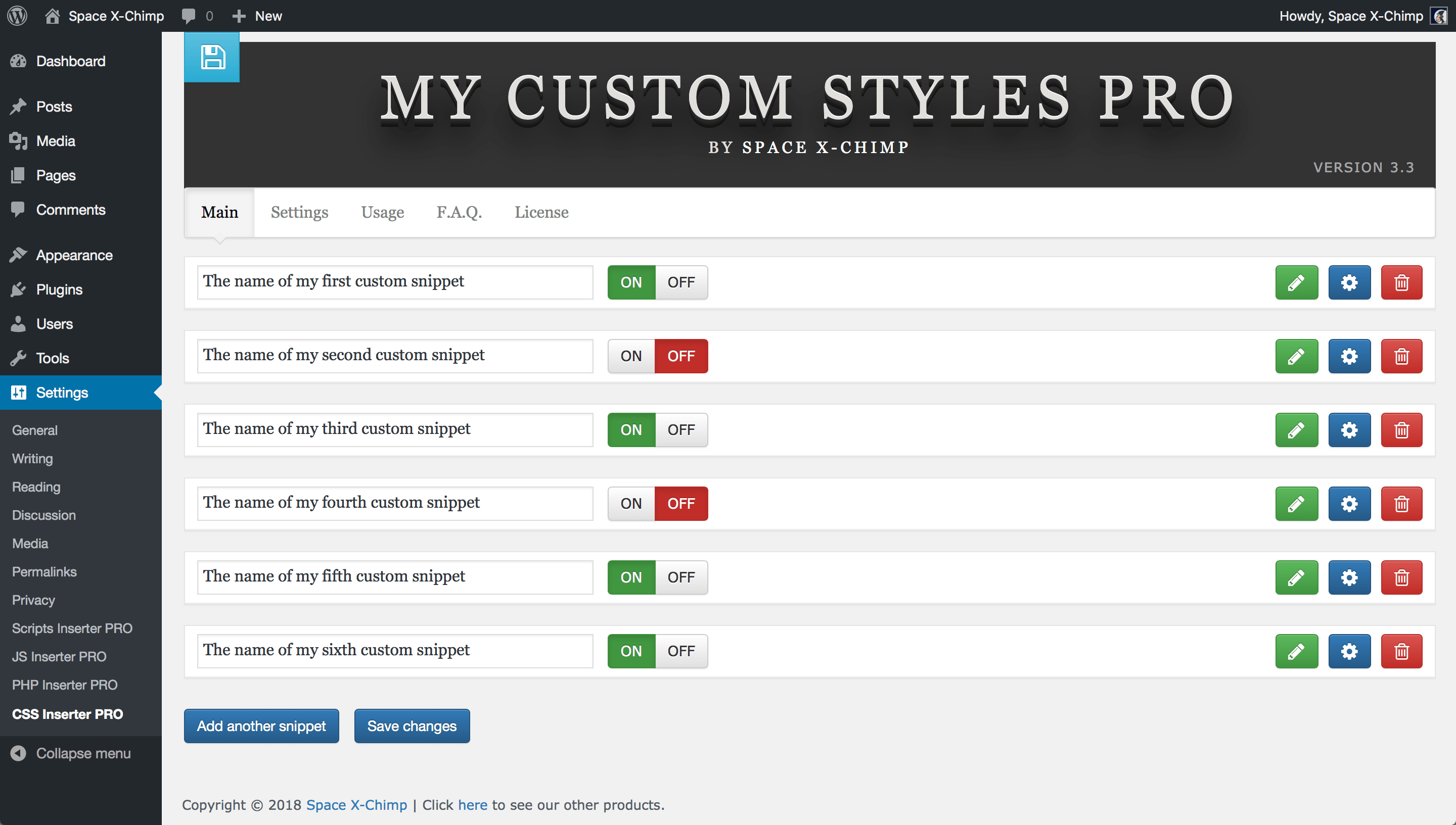 WP plugin "My Custom Styles PRO" by Space X-Chimp