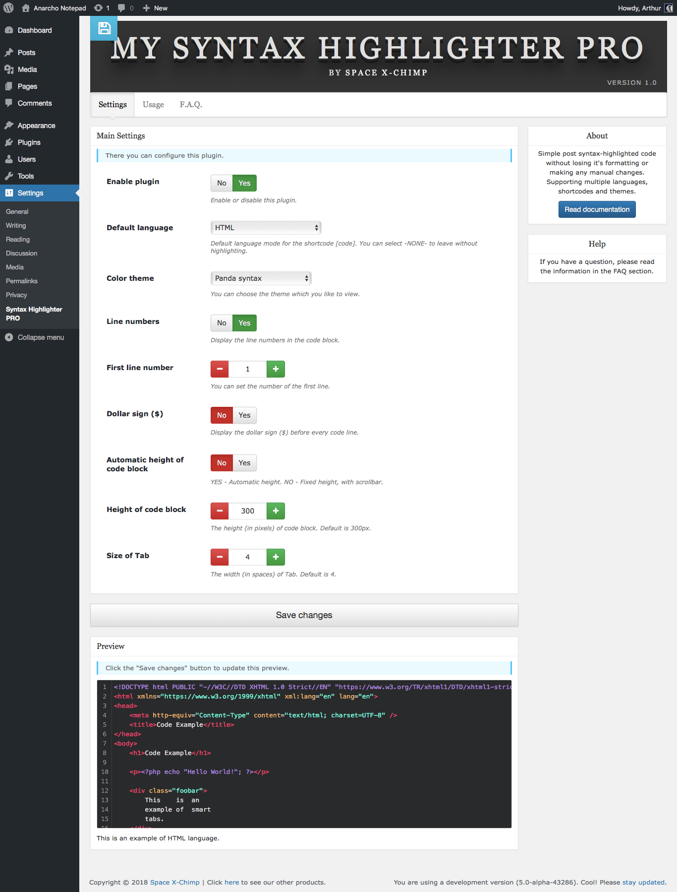 WP plugin "My Syntax Highlighter PRO" by Space X-Chimp